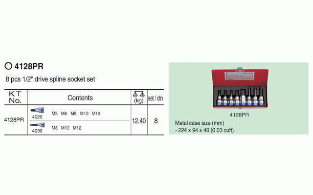 KING TONY Bit socket kit 139760 8 db-os, 1/2" spline