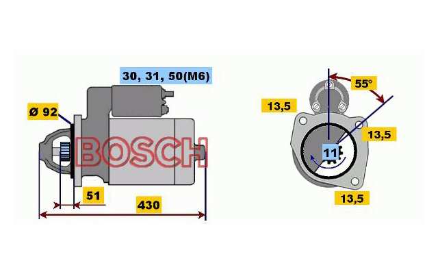 BOSCH Starter 485782 Neu
Spannung [V]: 24, Starterleistung [kW]: 6,7, Anzahl der Befestigungsbohrungen: 3, Anzahl der Gewindebohrungen: 0, Zähnezahl: 11, Klemme: 50, 30, Flansch-O [mm]: 92, Drehrichtung: Drehrichtung im Uhrzeigersinn, Ritzel-Grundposition [mm]: 48, Starterausführung: eigengelagert, Bohrung-O [mm]: 13,5, Bohrung-O 2 [mm]: 13,5, Bohrung-O 3 [mm]: 13,5, Länge [mm]: 430, Lage/Grad: links, Befestigungswinkel [Grad]: 65, Winkelmaß Maulöffnung [Grad]: 21, Winkelmaß Befestigungsbohrung [Grad]: 65 1.