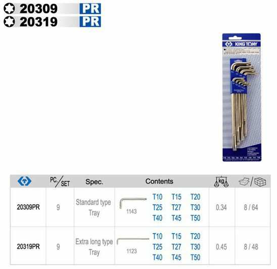 KING TONY Torx Inbusschlüssel-Satz 138991 9 PCs Torx-Ende, T10-T50