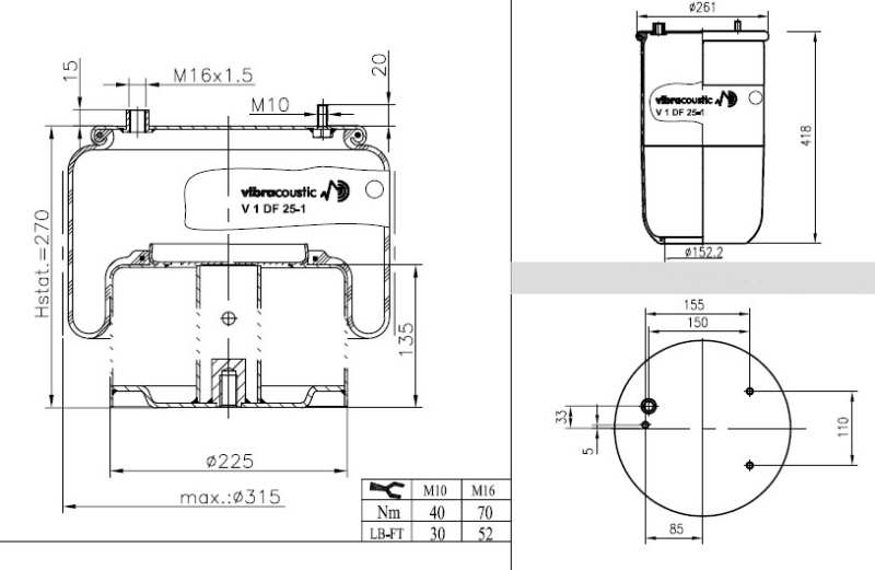 VIBRACOUSTIC Air spring semi complet 912114/3 