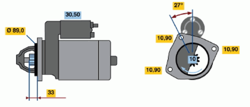 BOSCH Starter 482031 Überholt
Spannung [V]: 24, Starterleistung [kW]: 4, Anzahl der Befestigungsbohrungen: 3, Anzahl der Gewindebohrungen: 0, Zähnezahl: 10, Klemme: 50, 30, Flansch-O [mm]: 89, Drehrichtung: Drehrichtung im Uhrzeigersinn, Ritzel-Grundposition [mm]: 30, Starterausführung: eigengelagert, Bohrung-O [mm]: 10,5, Bohrung-O 2 [mm]: 10,5, Bohrung-O 3 [mm]: 10,5, Länge [mm]: 341, Lage/Grad: links, Befestigungswinkel [Grad]: 27, Winkelmaß Maulöffnung [Grad]: 20, Winkelmaß Befestigungsbohrung [Grad]: 27