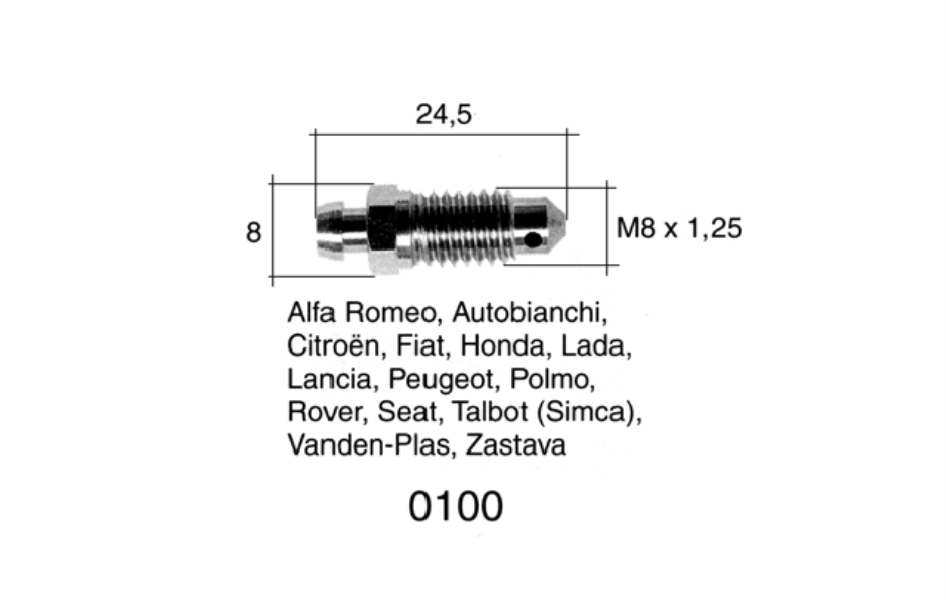 QUICK BRAKE Entlüfterschraube/-ventil 10905762 2 Stk./Packung
Länge [mm]: 25, Gewindemaß: M8x1,25, Gewindeart: mit Außengewinde, Schlüsselweite: 8