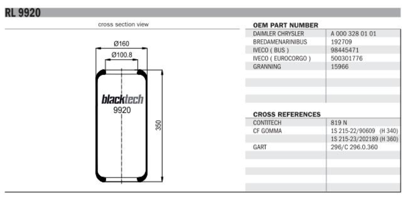 BLACKTECH Gummielement Luftfeder 10769574 Gewicht[kg]: 3,36, Organisationsnummer: GAR