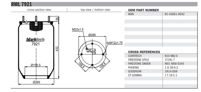 BLACKTECH Air spring semi complet 10769828 