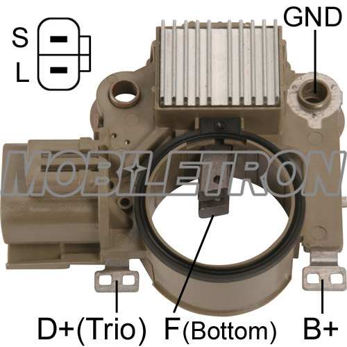 MOBILETRON Generator Regulator 10821393 Spannung [V]: 12, Herstellereinschränkung: Mitsubishi, Steckerausführung-ID: L-Sense, Betriebsspannung [V]: 14, Version: A-Circuit, Inactive Lamp, Ladespannung [V]: 14,5, Kurzschlussschutz: ja