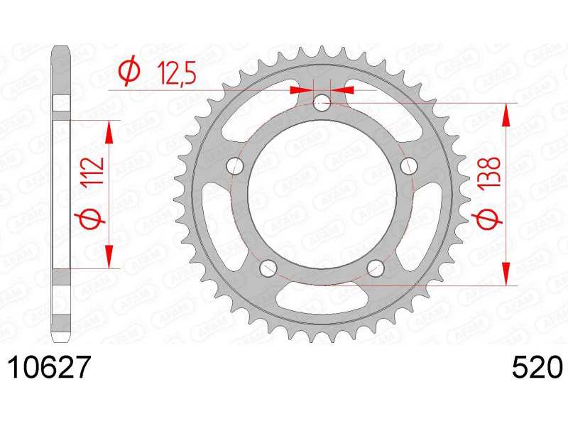 AFAM Sprocket 10504444 Rear for 520 chain, steel, tooth number: 43
Number of Teeth: 43, Material: Steel, Surface: Zinc-coated