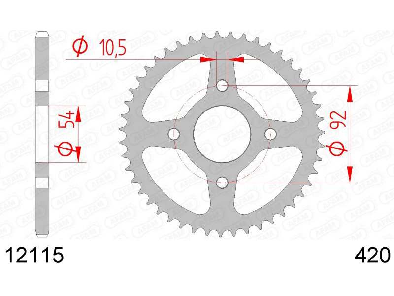 AFAM Kettenrad 10504852 Hinten für 420 Kette, Stahl, Zahnnummer: 47
Zähnezahl: 47, Material: Stahl, Oberfläche: verzinkt