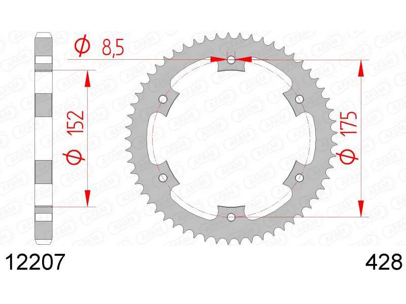 AFAM Kettenrad 10504872 Hinten für 428 Kette, Stahl, Zahnnummer: 57
Zähnezahl: 57, Material: Stahl, Oberfläche: verzinkt