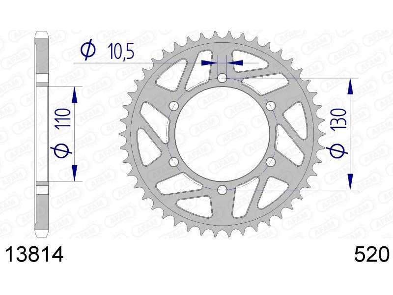 AFAM Kettenrad 10501019 Hinten für 520 Kette, Aluminium, Zahnnummer: 44