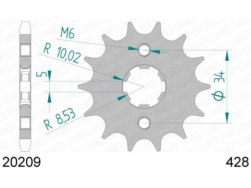 AFAM Kettenrad 10505305 Zuerst für Chain 428, Zahnnummer: 15
Zähnezahl: 15, Material: Stahl