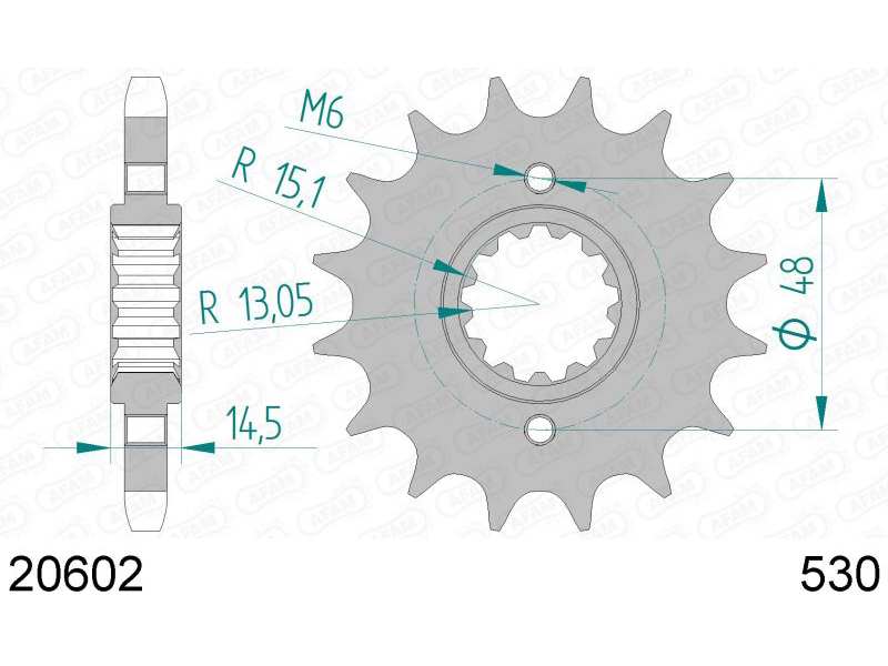 AFAM Sprocket 10505461 First for chain 530, tooth number: 16
Number of Teeth: 16, Material: Steel