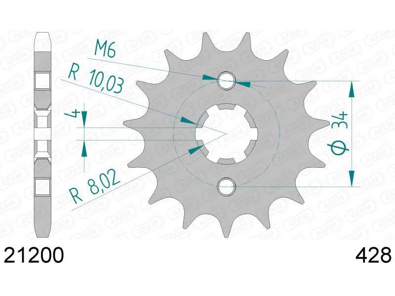 AFAM Kettenrad 10505519 Zuerst für Chain 428, Zahnnummer: 15
Zähnezahl: 15, Material: Stahl