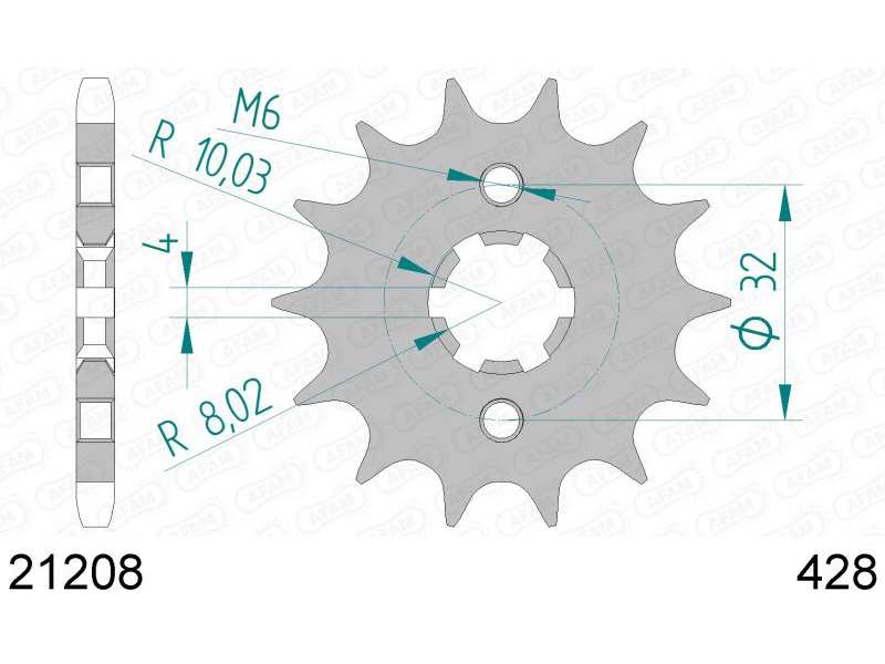 AFAM Sprocket 10505550 First for chain 428, tooth number: 14
Number of Teeth: 14, Material: Steel