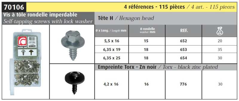 RESTAGRAF Screw kit 10997546 Body screws, hexagon head, inner key opening, 4 types, 115 pcs/set