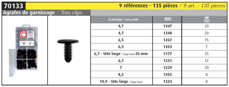 RESTAGRAF Clip-Satz 10998797 Carpitpatent, 9 Typen, 135 PCs/Set