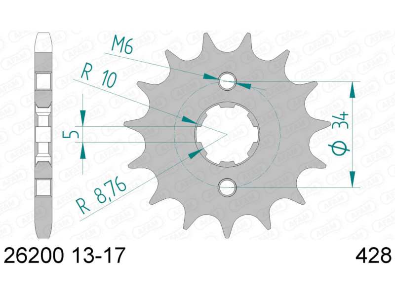 AFAM Kettenrad 10502452 Zuerst für Chain 428, Zahnnummer: 15
Zähnezahl: 15, Material: Stahl