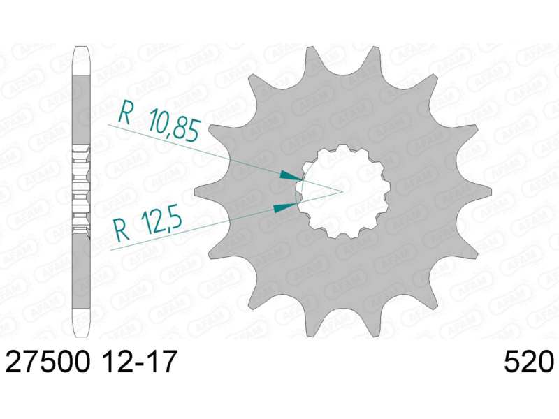 AFAM Kettenrad 10502469 Zuerst für Chain 520, Zahnnummer: 14
Zähnezahl: 14, Material: Stahl