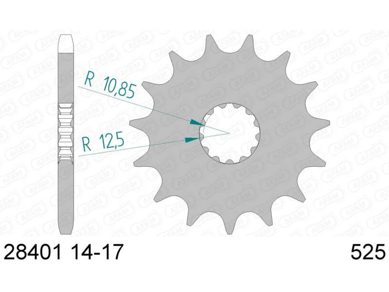 AFAM Kettenrad 10502505 Zuerst für Chain 525, Zahnnummer: 16
Zähnezahl: 16, Material: Stahl