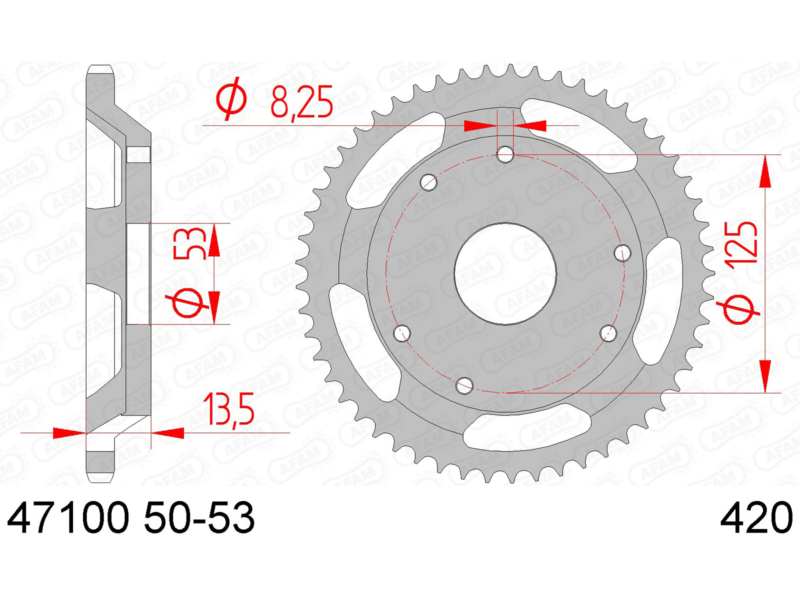 AFAM Kettenrad 10502920 Hinten für 420 Kette, Stahl, Zahnnummer: 53