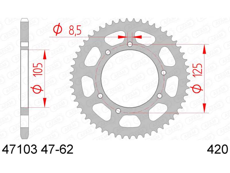 AFAM Kettenrad 10502925 Hinten für 420 Kette, Stahl, Zahnnummer: 48
Zähnezahl: 48, Material: Stahl, Oberfläche: verzinkt