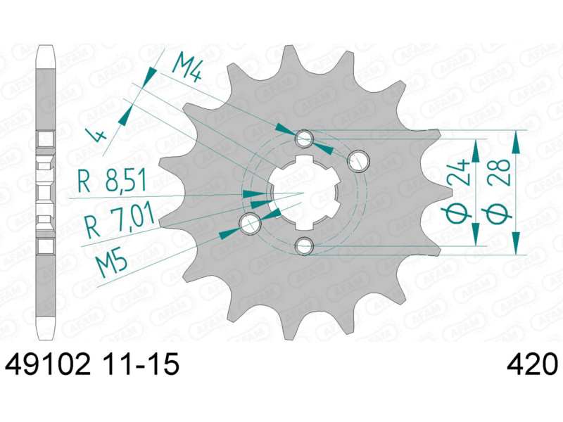 AFAM Sprocket 10502953 First for chain 420, tooth number: 13
Number of Teeth: 13, Material: Steel