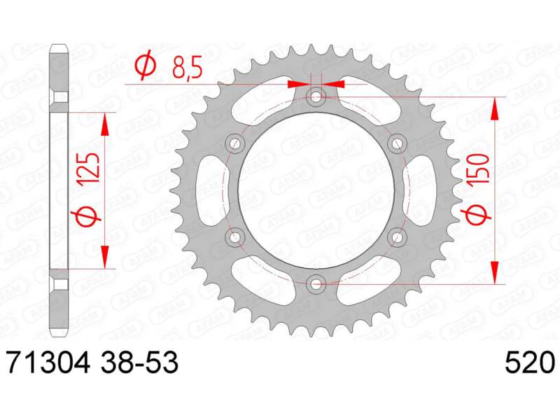 AFAM Kettenrad 10503490 Hinten für 520 Kette, Stahl, Zahnnummer: 52
Zähnezahl: 52, Material: Stahl, Oberfläche: verzinkt