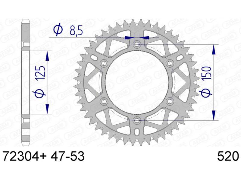 AFAM Kettenrad 10503549 Hinten für 520 Kette, Aluminium, Zahnnummer: 52
Zähnezahl: 52, Material: Aluminium, Oberfläche: hartanodisiert