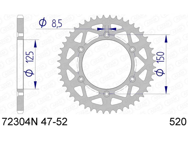 AFAM Sprocket 10503564 Rear for 520 chain, aluminum, tooth number: 52
Number of Teeth: 52, Material: Aluminium, Surface: Anodized