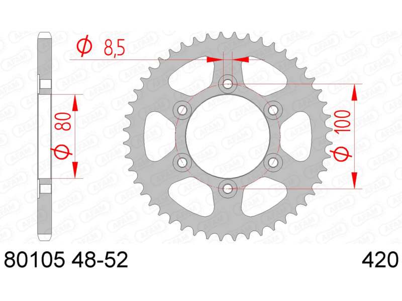 AFAM Kettenrad 10503647 Hinten für 420 Kette, Stahl, Zahnnummer: 52