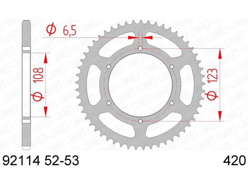 AFAM Sprocket 10503728 Rear for 420 chain, steel, tooth number: 53
Number of Teeth: 53, Material: Steel, Surface: Zinc-coated