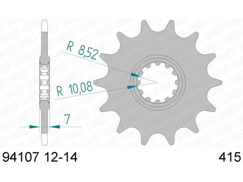 AFAM Kettenrad 10504074 Zuerst für Chain 415, Zahnnummer: 12
Zähnezahl: 12, Material: Stahl