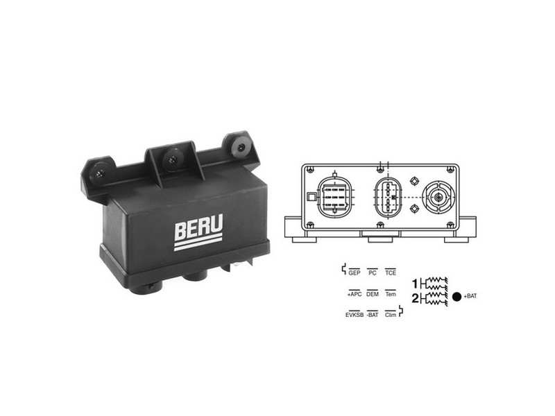 BERU Glow plug controller 788279 Number of Cylinders: 4, Specification: (( 8,5 Sec., )) 180 Sec. 
Number of Cylinders: 4, Voltage [V]: 12, Glow Plug Design: after-glow capable, Pre-glow time [sec.]: 9, Post-glow time [sec.]: 180