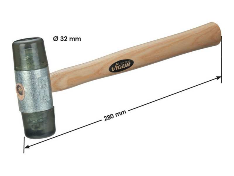 VIGOR Hammer 10865301 Plastik sanfter Hammer mit Asche, Länge: 280 mm, Durchmesser: 32 mm