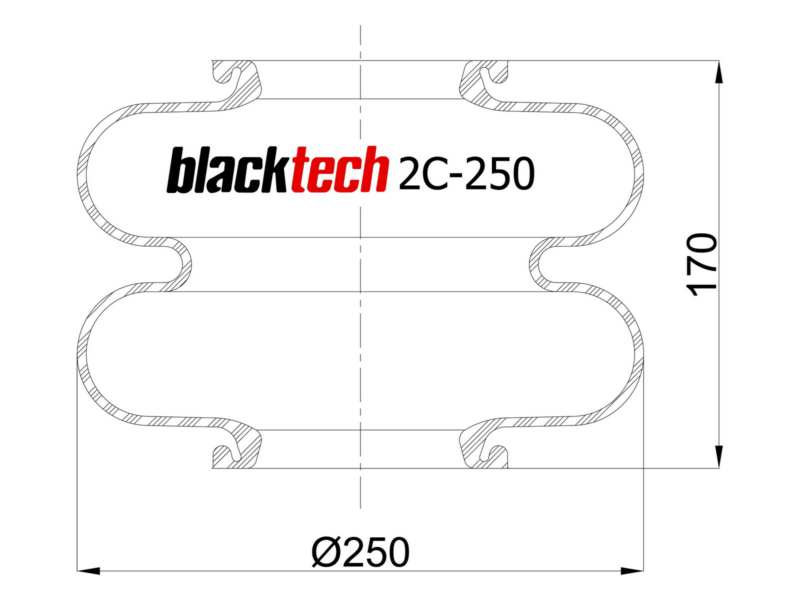 BLACKTECH Luftfeder (mit Ring) 10898582 Länge [mm]: 200, Durchmesser bis [mm]: 275, Druck [bar]: 17, Außendurchmesser [mm]: 129, Kenngröße: Hydro