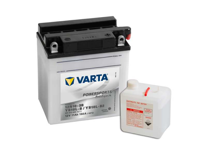 VARTA Battery 129657 12V. 11Ah. Better+. HKB: 12n10-3b. YB10L-B. YB10L-B2. Packed next to the electrolyte! Attention! Pursuant to Regulation 2019/1148, the European Union can only purchase the product as a vehicle repair workshop under Regulation (EU) 2019/1148.
Voltage [V]: 12, Battery Capacity [Ah]: 11, Cold-test Current, EN [A]: 150, Post Positions: 0, Terminal Type: Y6, Hold-down Type: B00, Length [mm]: 136, Width [mm]: 91, Height [mm]: 146 1.