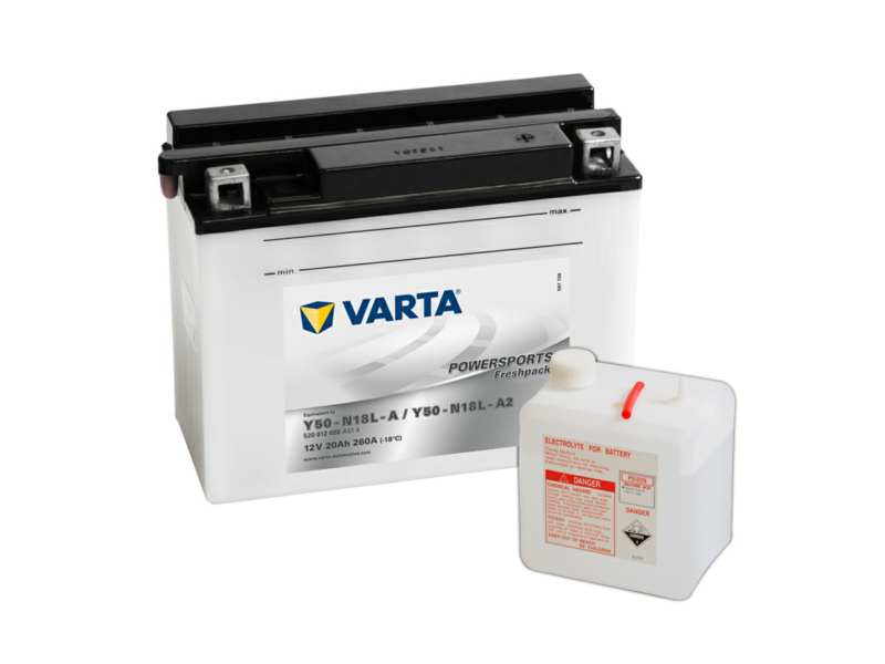 VARTA Battery 129625 12V. 20Ah. Better+. HKB: Y50-N18L-A. Y50-N18L-A2. Packed next to the electrolyte! Attention! Pursuant to Regulation 2019/1148, the European Union can only purchase the product as a vehicle repair workshop under Regulation (EU) 2019/1148.
Voltage [V]: 12, Battery Capacity [Ah]: 20, Cold-test Current, EN [A]: 260, Post Positions: 0, Terminal Type: Y7, Hold-down Type: B00, Length [mm]: 207, Width [mm]: 92, Height [mm]: 164 1.