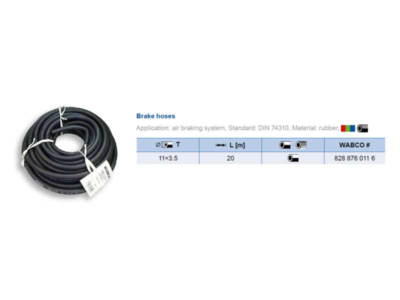 WABCO Air hose, high pressure 10842700 11x3,5 mm, DIN74310, 20 m
Fitting Position: Front Axle, Inner diameter [mm]: 11, Wall Thickness [mm]: 4, Length [mm]: 40