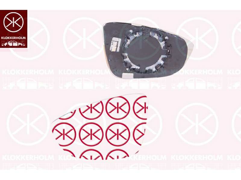 KLOKKERHOLM Mirror flat 10672449 Fitting Position: Left, Number of pins: 2, Outer/Inner Mirror: Heatable, Aspherical