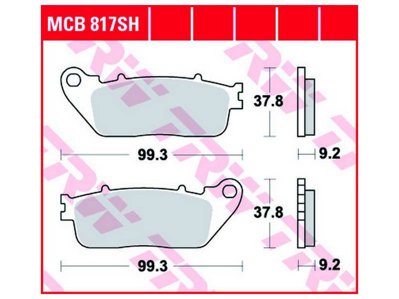 TRW Bremsbeläge für Motorräder 199479 Set, für eine Bremsscheibe!
Dicke/Stärke [mm]: 9,2, Höhe [mm]: 37,8, Breite [mm]: 99,3