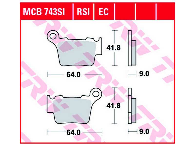 TRW Bremsbeläge für Motorräder 199316 Set, für eine Bremsscheibe!
Dicke/Stärke [mm]: 9, Höhe [mm]: 41,8, Breite [mm]: 64