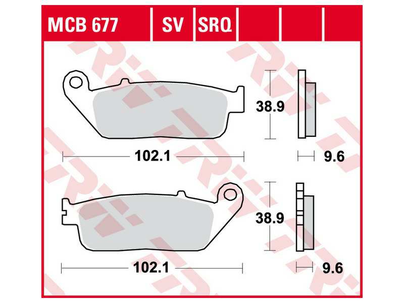 TRW Bremsbeläge für Motorräder 199148 Set, für eine Bremsscheibe!
Dicke/Stärke [mm]: 9,6, Höhe [mm]: 38,9, Breite [mm]: 102,1