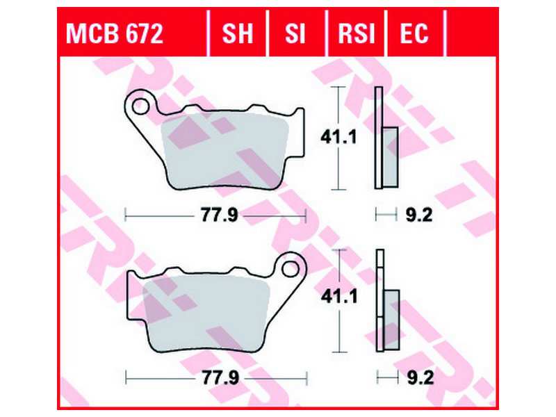 TRW Bremsbeläge für Motorräder 199136 Set, für eine Bremsscheibe!
Dicke/Stärke [mm]: 9,2, Höhe [mm]: 41,2, Breite [mm]: 77,9