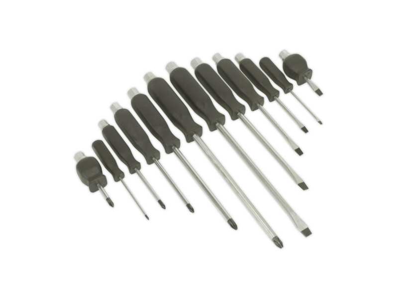 SEALEY Screwdriver Set 330474 Set, 12 pieces, CR-VA, trained, hit end, magnetized mountain, classic impact resistant black handle, flat: 6 x 38, 3 x 75 (not be hit), 5 x 75, 6 x 100, 8 x 150, 9 x 200mm, Phillips: #2 x 38, #0 x 75 (not hit), #1 x 75, #2 x 100, #3 x 150, #3 x 200mm