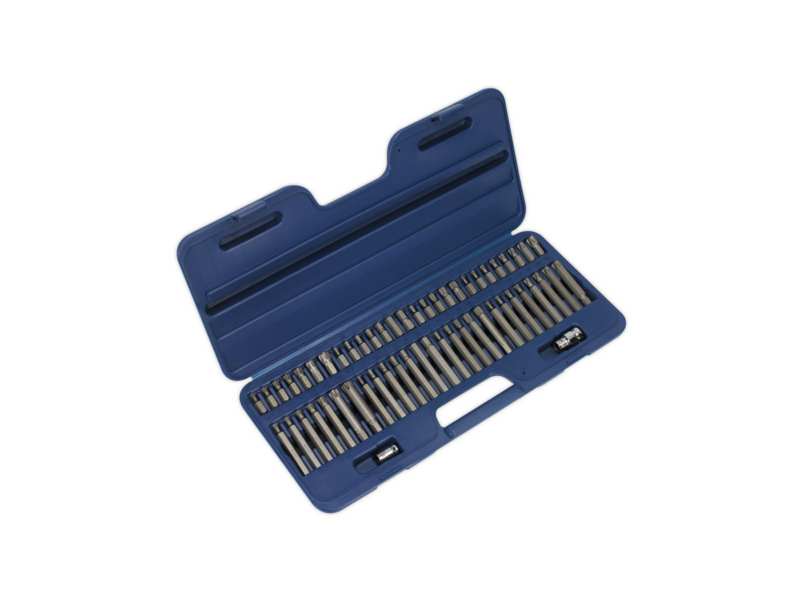 SEALEY Bitkopf Satz 330378 56 PCs Set, CR-VA 6150, 3/8 "und 1/2" Adapter, Torx-Bits: T20H, T25H, T30H, T40H, T45H, T50H, T55H, T60H (Länge: 30 & 75 mm), Hex-Bits: 4 4 , 5, 6, 7, 8, 10, 12 mm (Länge: 30 & 75 mm), Spline -Bits: M5, M6, M8, M10, M12 (Länge: 30 & 75 mm)