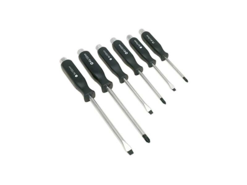 SEALEY Screwdriver Set 330473 Set, 6 pieces, CR-VA, trained, beatable with end, magnetized mountain, classic impact resistant black handle, flat: 5 x 75, 6 x 100, 8 x 150mm, Phillips: #1 x 80, #2 x 100, #3 x 150mm