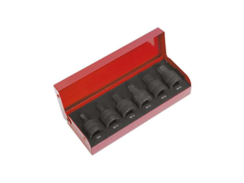 SEALEY Bit socket kit 330383 6 pieces, CR-MO, 1/2 ", Spline Bit: M8, M10, M12, M14, M16, M18, Length: 40mm