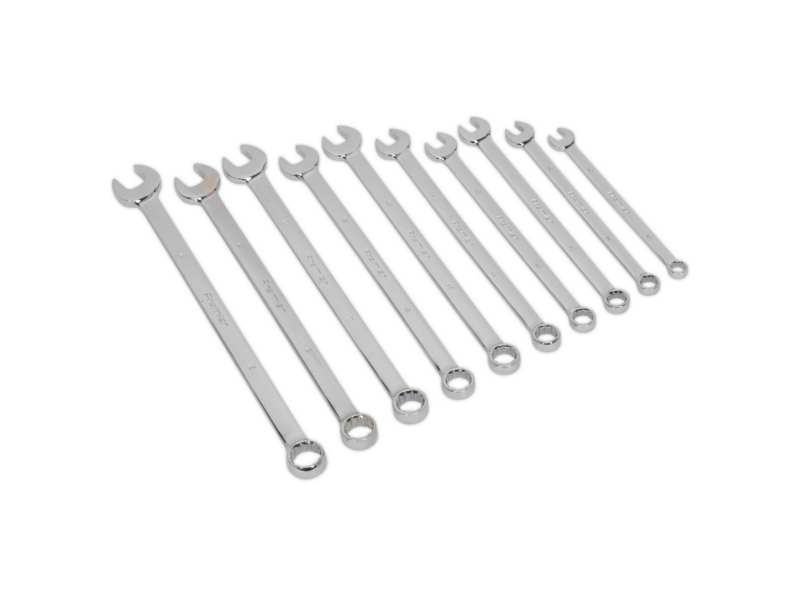 SEALEY Sterngabelschlüssel-Satz 330623 Metrik, CR-VA, mit Speicher, extra lang, 10pcs, 10-19 mm