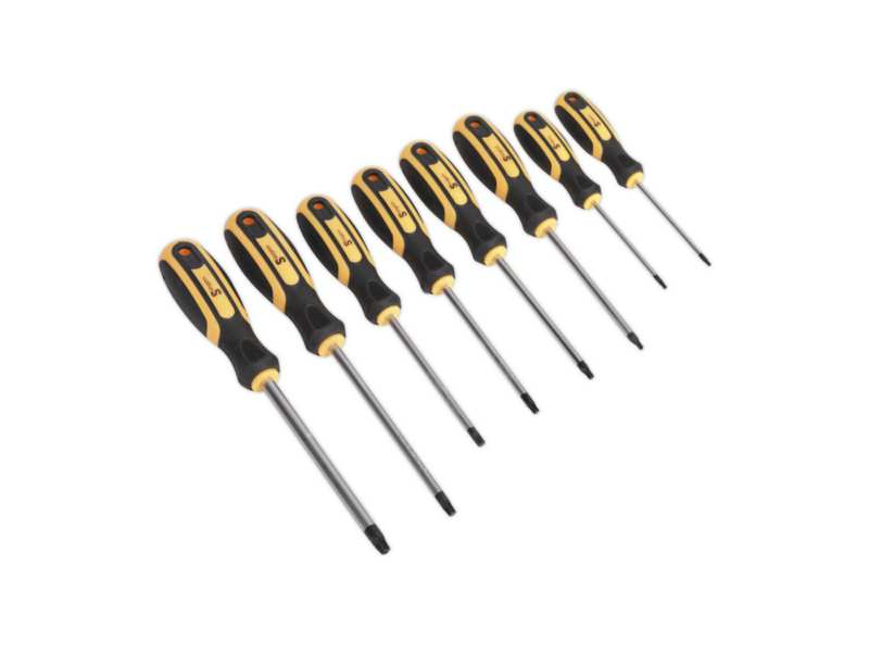 SEALEY Torx-screwdriver set 332371 Set, 8 pieces, CR-VA, comfortable soft grip, magnetized mountain, T8 x 75, T10 x 75, T15 x 100, T20 x 100, T25 x 100, T27 x 100, T30 x 125, T40 x 125mm