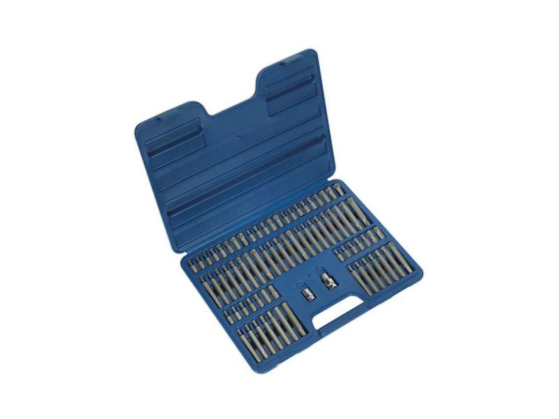 SEALEY Bitkopf Satz 330379 74 PCs Set, CR-VA 6150, 3/8 "und 1/2" Adapter, TORX-Bits: T20, T25, T30, T40, T50, T50, T55, T60 (Länge: 30 & 75 mm), Hex-Bits: 4 , 5, 6, 7, 8, 10, 12 mm (Länge: 30 & 75 mm), Spline -Bits: M5, M6, M8, M10, M12 (Länge: 30 & 75 mm)