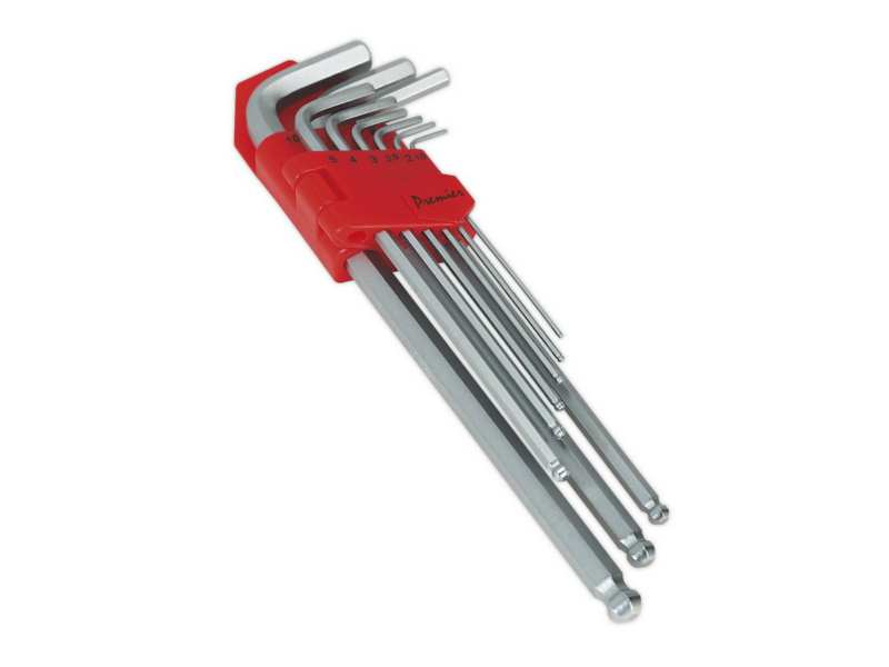 SEALEY Allen key set 331284 9 pcs, albus, spherical head, CR-VA, extra long (92-230mm) 1.5, 2, 2.5, 3, 4, 5, 6, 8, 10mm